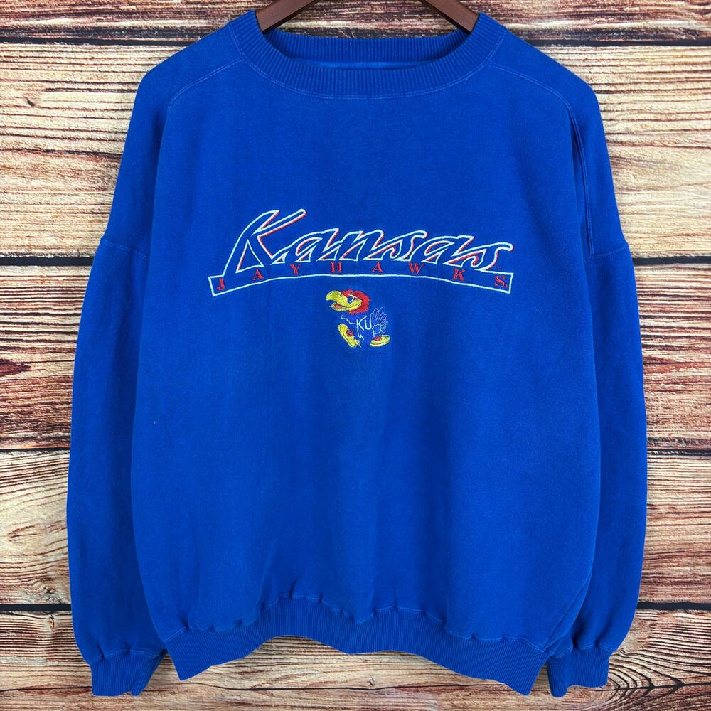 Vintage 1990s University of Kansas Jayhawks Embroidered Crewneck - Picture 2 of 8